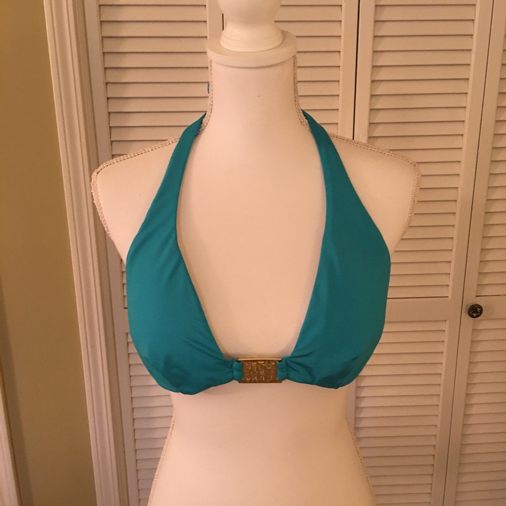 Trina Turk Turquoise Blue Halter Bikini Top Size 12